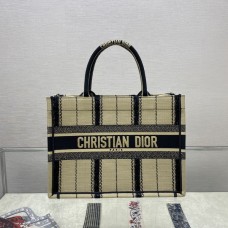 Dior Women Dior Book Tote Black And Beige Bayadère Embroidery