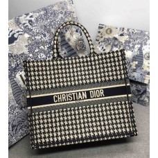 Dior  Book Tote Black and White Houndstooth Embroidery