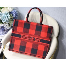 Dior Book Tote Bag In Red And Black Check Bag