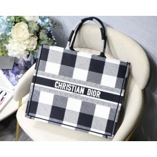 Dior Book Tote Bag In White And Black Check Bag