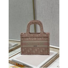 Dior Mini Book Tote Rose Des Vents Dior Oblique Embroidery