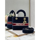 Dior Medium Lady D-Lite Bag Blue Velvet Cannage Embroidery