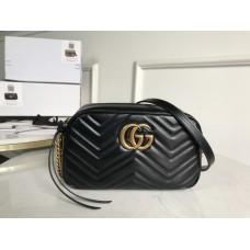 Gucci Calfskin Matelasse Small GG Marmont Chain Shoulder Bag 447632 Black