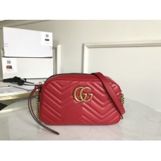 Gucci Calfskin Matelasse Small GG Marmont Chain Shoulder Bag 447632 Red