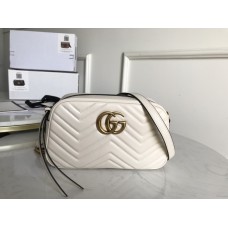 Gucci Calfskin Matelasse Small GG Marmont Chain Shoulder Bag 447632 White