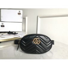 Gucci Chevron Leather GG Marmont Matelassé Belt Bag 476434 Black