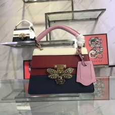 Gucci Calfskin Queen Margaret Small Bag 476541 Light Pink White Hibiscus Red Blue