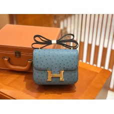 Hermes Constance 18 South Africa Ostrich Leather With Azure Blue