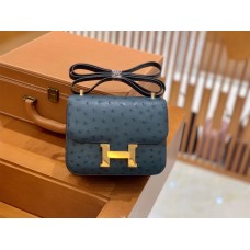 Hermes Constance 18 South Africa Ostrich Leather With Dark Blue