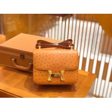 Hermes Constance 18 South Africa Ostrich Leather With Orange