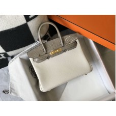 HERMES Togo Matte Alligator Birkin Touch White