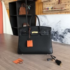 Hermes Birkin Togo and Swift Ghillies Anemone Bag Black