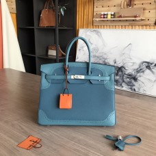 Hermes Birkin Togo and Swift Ghillies Anemone Bag Blue