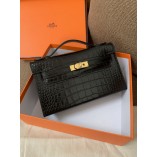 Hermes Kelly Bag 22CM Crocodile Stripe Black