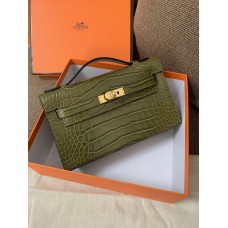 Hermes Kelly Bag 22CM Crocodile Stripe Grass Green