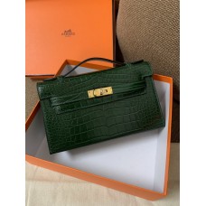 Hermes Kelly Bag 22CM Crocodile Stripe Green