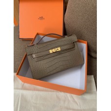 Hermes Kelly Bag 22CM Crocodile Stripe Grey