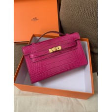 Hermes Kelly Bag 22CM Crocodile Stripe Rose Red