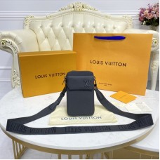 Louis Vuitton Phone Pouch Black Grained Calf Leather M57089