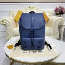 Louis Vuitton Christopher Slim Backpack Blue Taurillon Leather