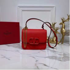 Valentino Garavani VSLING Box Calf Shoulder Bag In Red