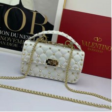 Valentino Small Rockstud Spike Nappa Leather Bag White