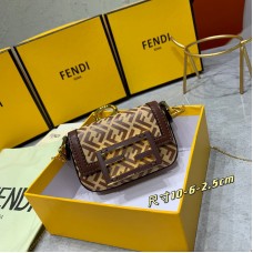 Fendi Baguette NANO Frosted Coin Purse Brown