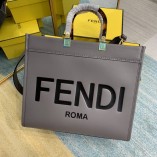 Fendi Sunshine Medium Dark Grey Leather Shopper