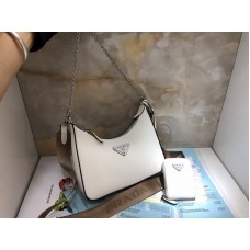 Prada Women's White Leather Re-edition 2005 Handbag 1BH204