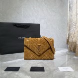 Saint Laurent Monogram MM Mixed-Matelassé Suede Envelope Satchel Bag