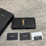 Saint Laurent Caviar Pattern Zipper Wallet Black/G