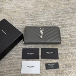 Saint Laurent Caviar Pattern Zipper Wallet Gray