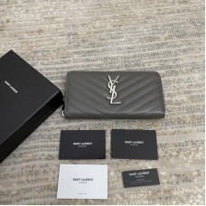 Saint Laurent Caviar Pattern Zipper Wallet Gray