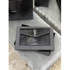 Saint Laurent Uptown Pouch In Crocodile Embossed Shiny Leather 565739 Black