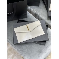 Saint Laurent Uptown Shiny Leather Handbag White