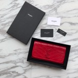 Saint Laurent Crinkled Wallet in Oil Waxed Leather Red