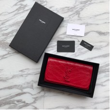 Saint Laurent Crinkled Wallet in Oil Waxed Leather Red