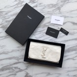 Saint Laurent Crinkled Wallet in Oil Waxed Leather White