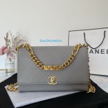 Chanel Flap Bag Grained Calfskin Gold-Tone Metal AS2711/AS2764 Gray