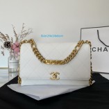 Chanel Flap Bag Grained Calfskin Gold-Tone Metal AS2711/AS2764 White