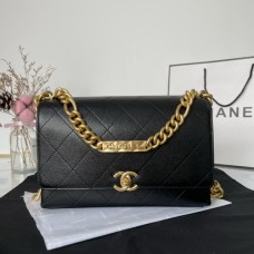 Chanel Flap Bag Grained Calfskin Gold-Tone Metal AS2764 Black