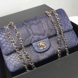 Chanel 1112 Flap Shoulder Bag Authentic Python Leather Blue