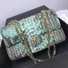 Chanel 1112 Flap Shoulder Bag Authentic Python Leather Green