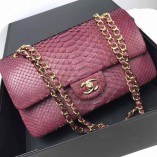 Chanel 1112 Flap Shoulder Bag Authentic Python Leather Red