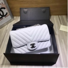 Chanel Small Flap Bag 1116 Caviar V Line In White