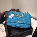 Chanel 19 Bag Tweed Swallow Gird Blue