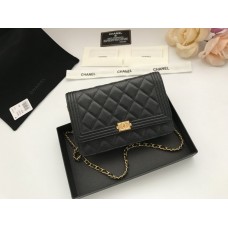 Chanel Le Boy2 WOC Bag Cavair Black With Green Inner