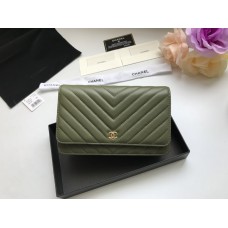 Chanel WOC V Line Bag Calfskin Green