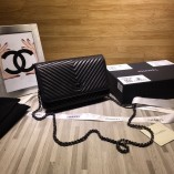 Chanel WOC V Line Bag Lambskin Black With Black CC