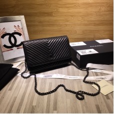 Chanel WOC V Line Bag Lambskin Black With Black CC